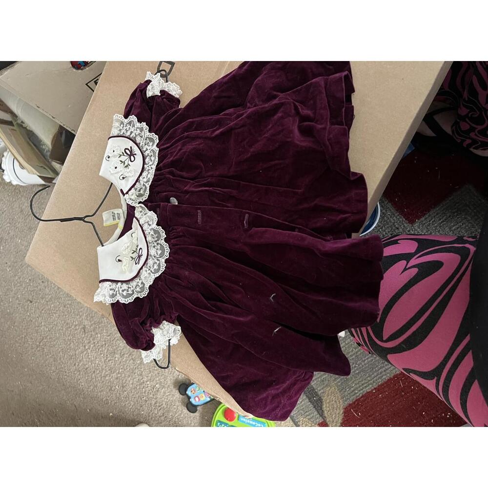 Burgundy Velvet Dress with Lace Collar and Bloomer cover